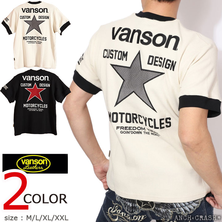 百貨店SALE継続期間中エントリーでP引き上げ VANSON はやりっ児 サーマル ヘンリーのど首 半袖ティーシャツ NVST-2604 バンソン 刺しゅう