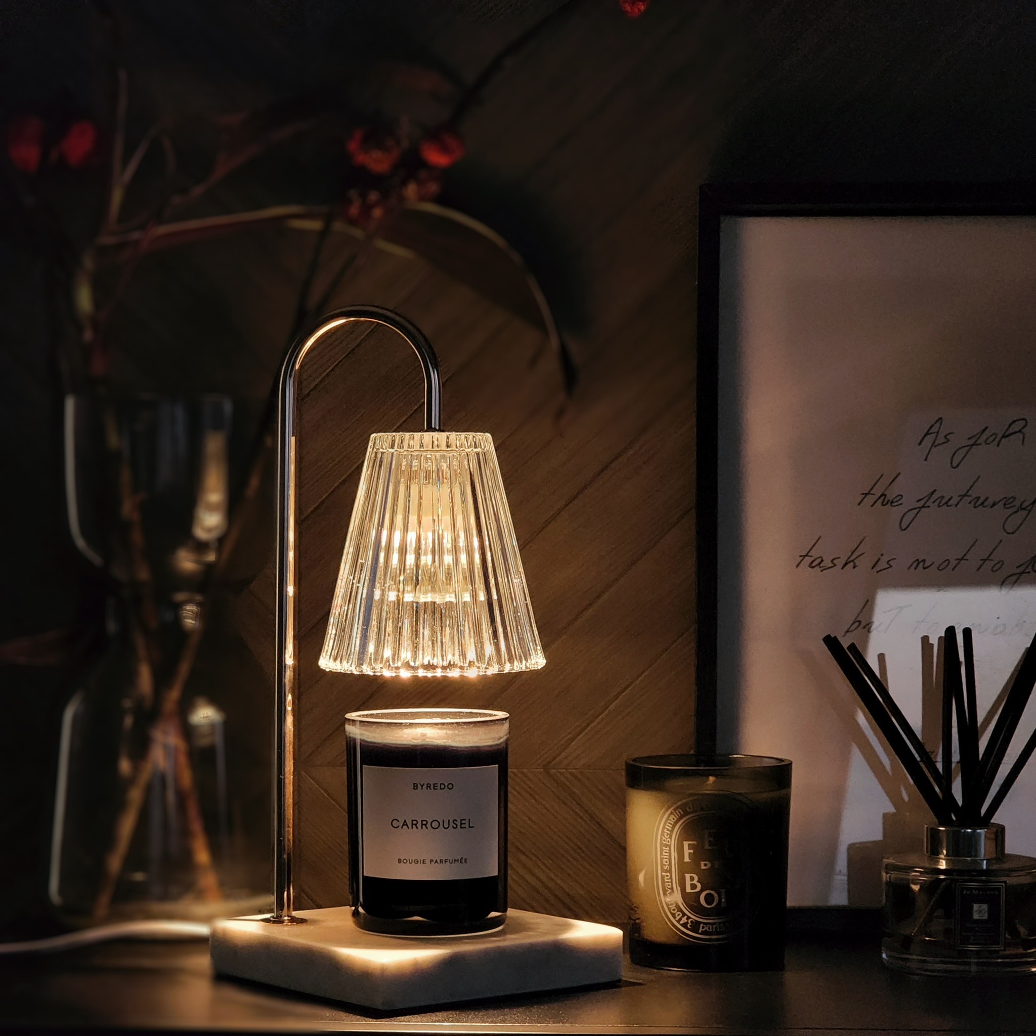 キャンドルウォーマー ストライプガラス】【調光＋タイマー】 天然