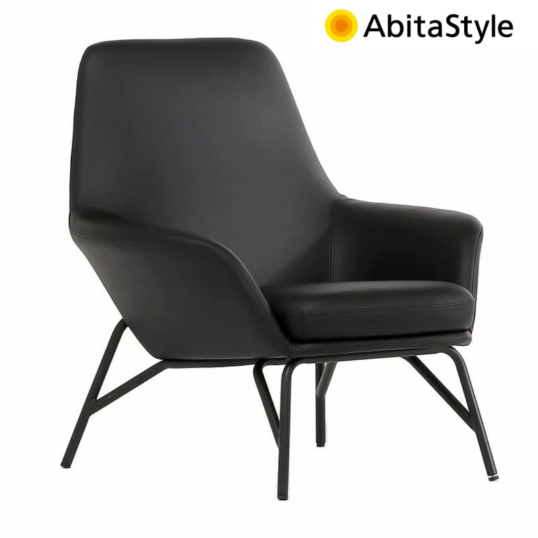 【マラソン ポイント5倍】AbitaStyle ラウンジチェア ハイバック 合成レザー ミーティングチェア 応接チェア 休憩室 椅子 スチール脚 【MYC1674BL】 高級感 ブラック オフィス ロビー クリニック