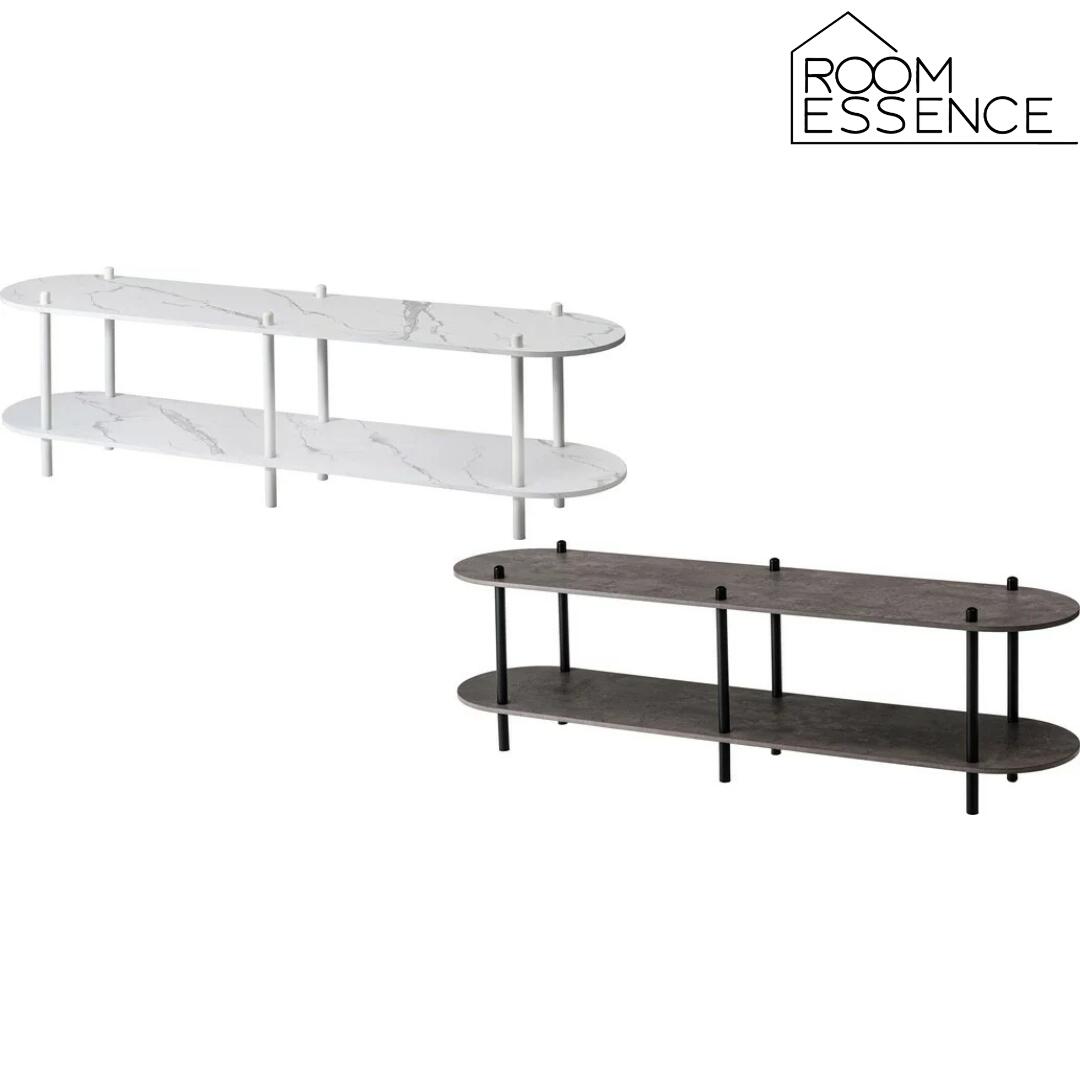 【26日まで!お買い物マラソンP5倍】東谷 OPEN RACK オープンラック 2段 石目調 WH/BK 棚2段 スチール シェルフ コンパクト 幅155cm ローボード ディスプレイラック リビング収納 間仕切り モダン シンプル インテリアラック|andFURNiTURE