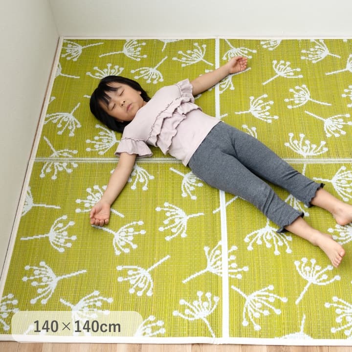 キッズラグ 140×140cm い草×ポリプロピレン 制菌 抗菌防臭 消臭 小さめラグ 正方形 ウレタン入り 滑り止め付き BL YE 子供部屋 キッズスペース カーペット