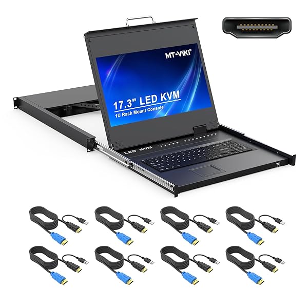 【送料無料】17.3インチ8ポートHDMI KVM切替器、フルHD 1920×1080 LCDモニター内蔵、 1Uラックマウ|And.Uオンライン
