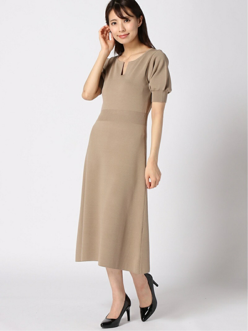 楽天市場 Sale 32 Off キーネックaラインニットop Andemiu アンデミュウ ワンピース ニットワンピース ベージュ ネイビー グリーン Rba E 送料無料 Rakuten Fashion Andemiu