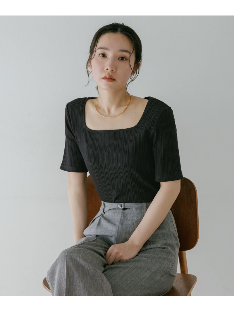 リブTシャツ Andemiu アンデミュウ トップス カットソー・Tシャツ グレー ホワイト ブラック【先行予約】*【送料無料】[ Fashion]