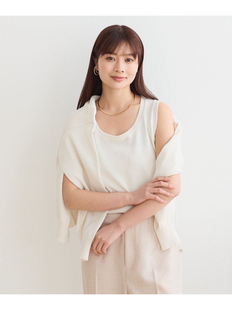 リネンコンアンサンブル Andemiu アンデミュウ トップス ニット ホワイト ブラック【送料無料】[ Fashion]