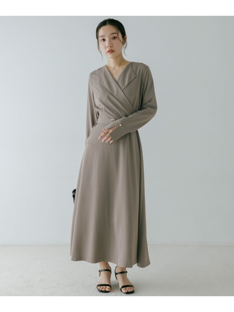 【SALE／24%OFF】カシュクール風ワンピース Andemiu アンデミュウ ワンピース・ドレス ワンピース ブラウン ブルー ネイビー【RBA_E】【送料無料】[ Fashion]