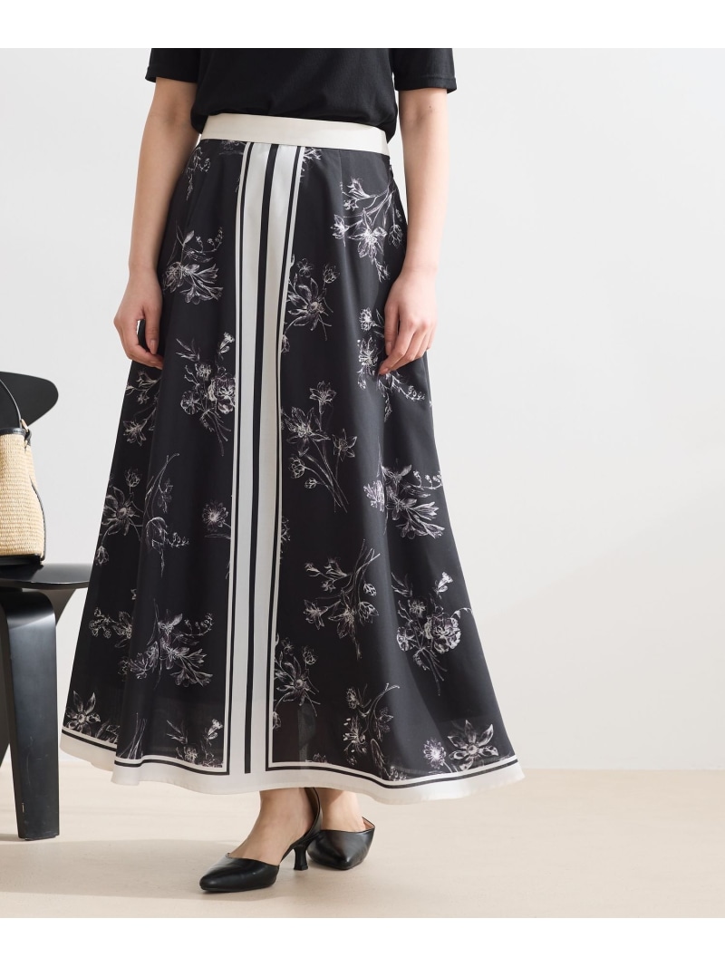 パネルスカーフガラスカート Andemiu アンデミュウ スカート ロング・マキシスカート ホワイト ブラック【送料無料】[ Fashion]