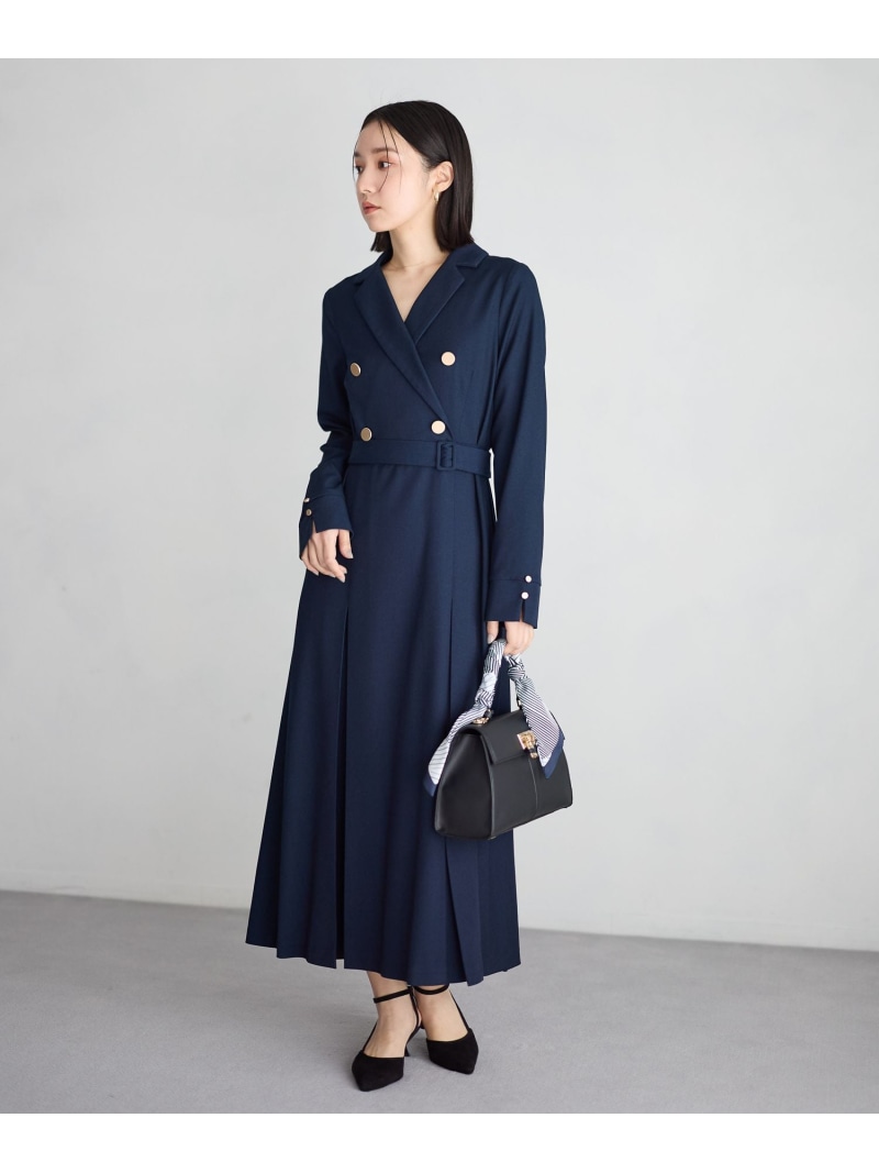 【SALE／30%OFF】トレンチ風キンボタンワンピース Andemiu アンデミュウ ワンピース・ドレス ワンピース ネイビー ベージュ【RBA_E】【送料無料】[ Fashion]