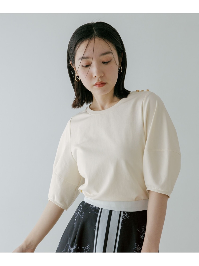 ランタンスリーブカットソー Andemiu アンデミュウ トップス カットソー・Tシャツ ホワイト ブラック【先行予約】*【送料無料】[ Fashion]