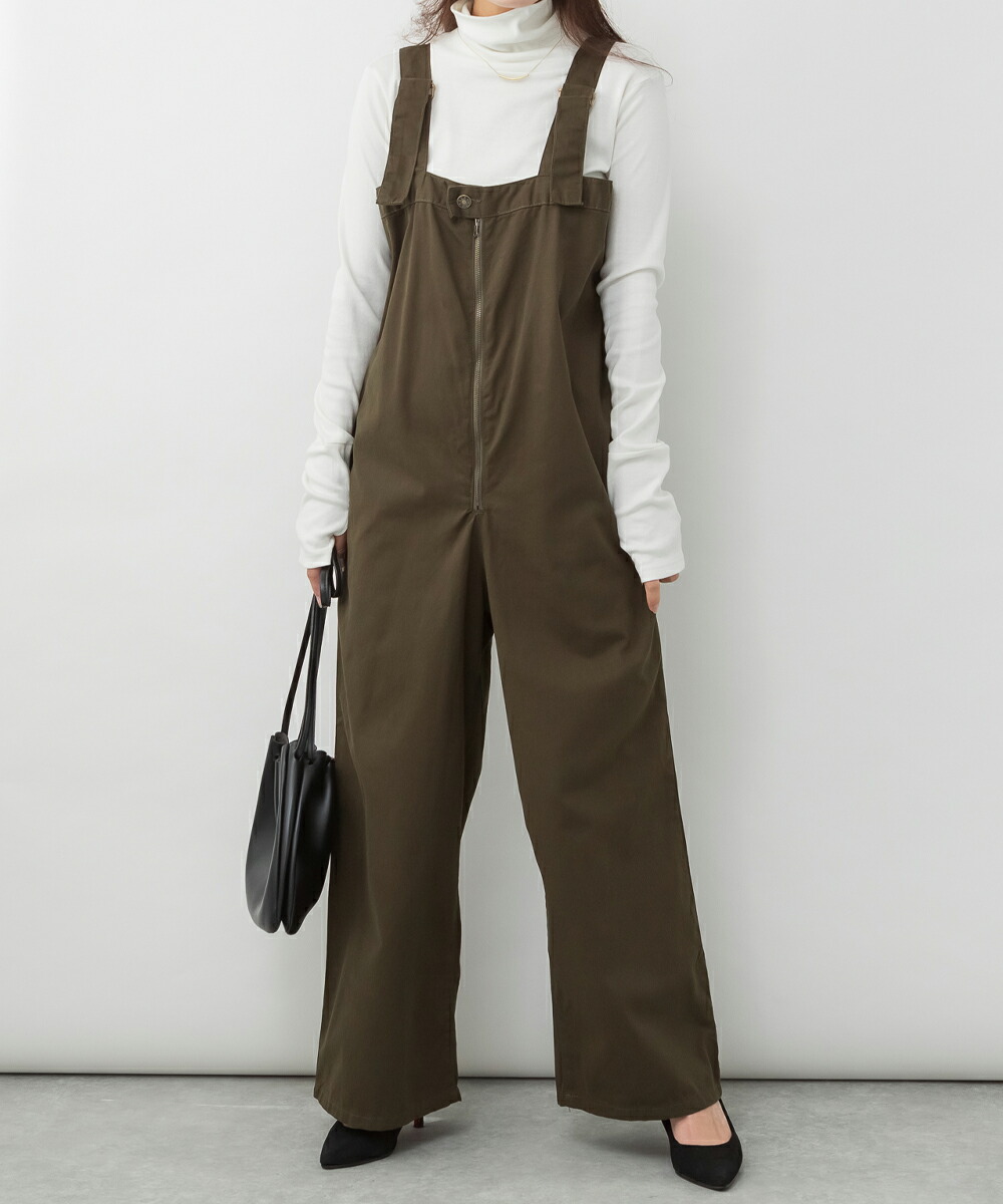 センタージッパーハイウエストサロペット レディース ボトムス ベージュ ブラック カーキ M L LL 3L 4L 25aw AW 秋 冬 26ss 春 WC-0357 メール便不可