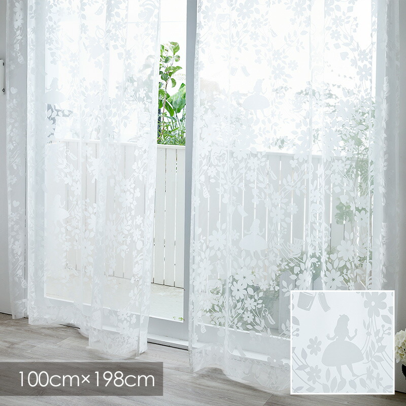 ディズニー レースカーテン Disney シアーカーテン ALICE アリス Sweet flower voile / スウィートフラワーボイル 100×198cm (1枚入り) レースカーテン ウォッシャブル エレガント キッズ ホワイト ボタニカル 花柄