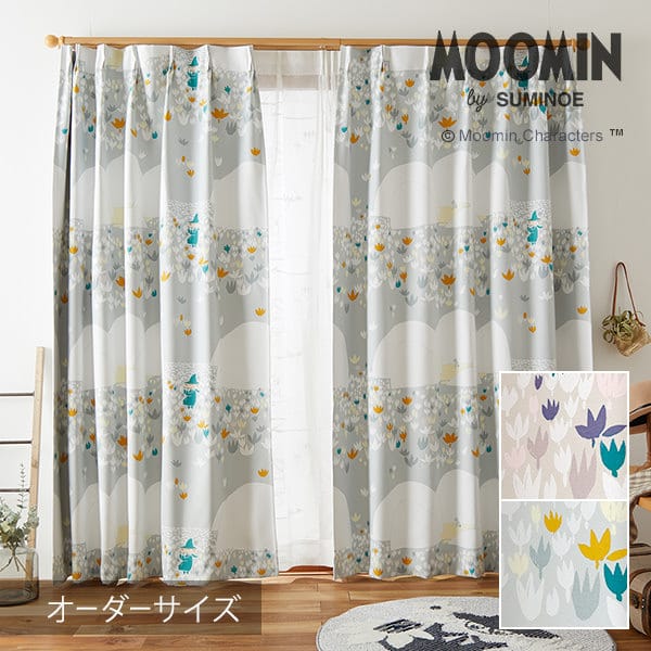購入注文窓かけ 遮光 北欧 MOOMIN ムーミン 窓かけ SOFT MELODY / ホンブルグ帽旋律 【遮光2級/ウォッシャブル/つら構え覚えている/ベージュ/青み/御花/花柄】