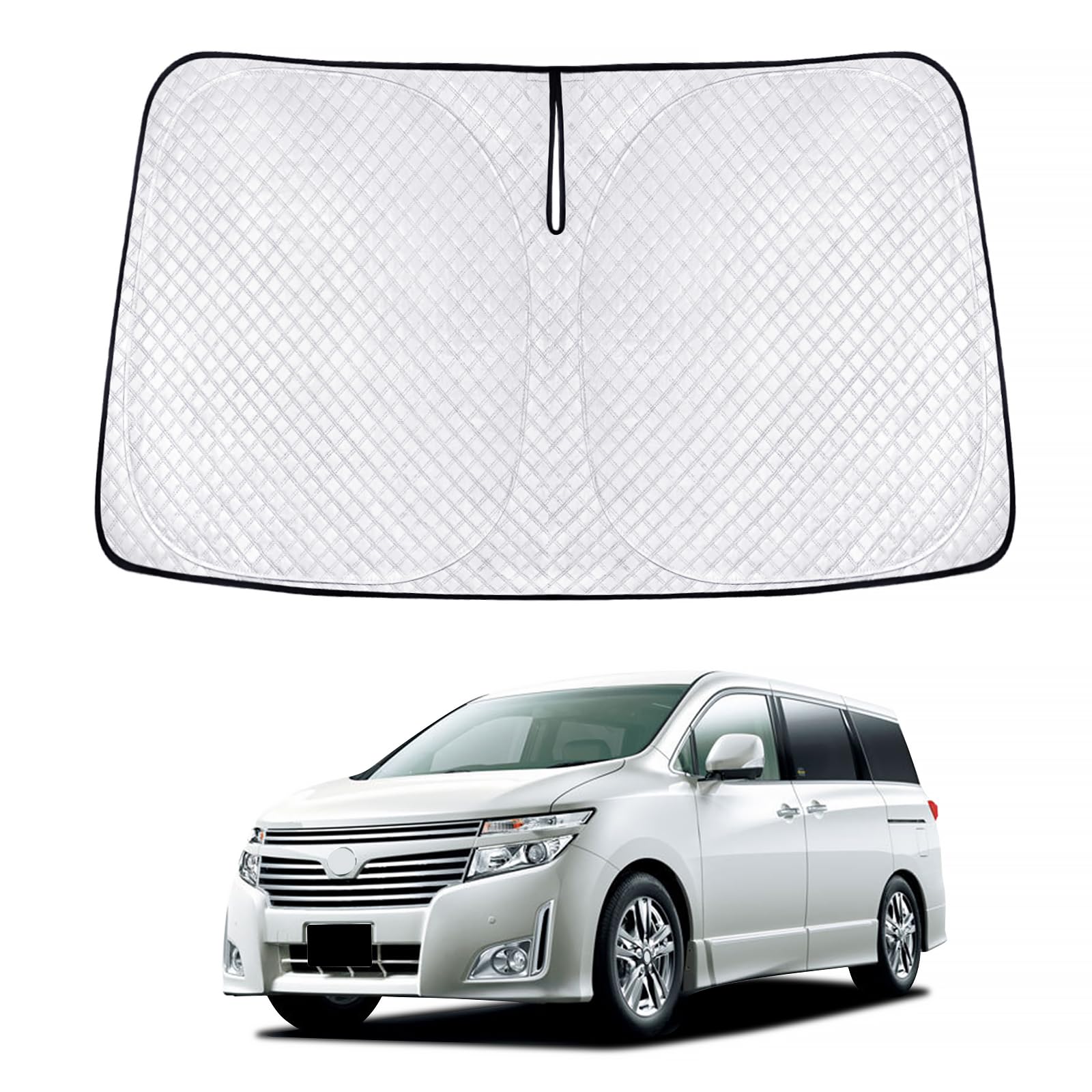 新型 エルグランド 52系 サンシェード 3代目 ELGRAND 車種用 フロントガラス用 サンシェード カーシェード シェードカーテン UVカット 日よけ 遮光 断熱 マルチサンシェード 紫外線カット 高密度生地 日差し 折り畳み式 車中泊 プライバシー保護 アクセサリー カスタム パー