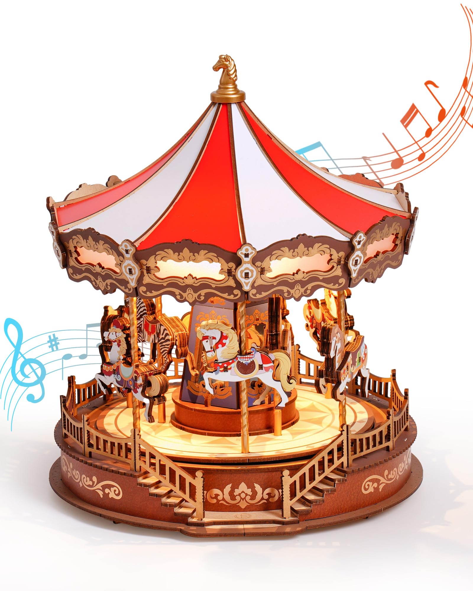 立体パズル 3d 木製パズル 回転木馬 クリスマス 光の効果と音楽付き インテリア装飾 雰囲気作り 玄関 工作キット diy 組み立て 暇つぶし 知育玩具 中学生 大人向け 初心者に最適 女の子へのギフト メリーゴーラウンド バレンタインデー 誕生日|アンドプラス 店