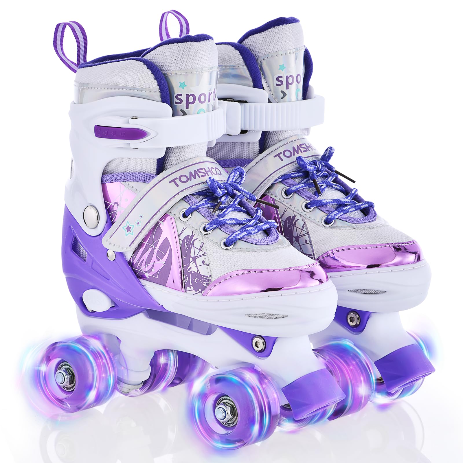 女の子用調節可能なライトアップローラースケート、ピンク パープル ブルー スケート 子供 幼児用、初心者用ローラースケート 屋内 屋外　L 230-245mm