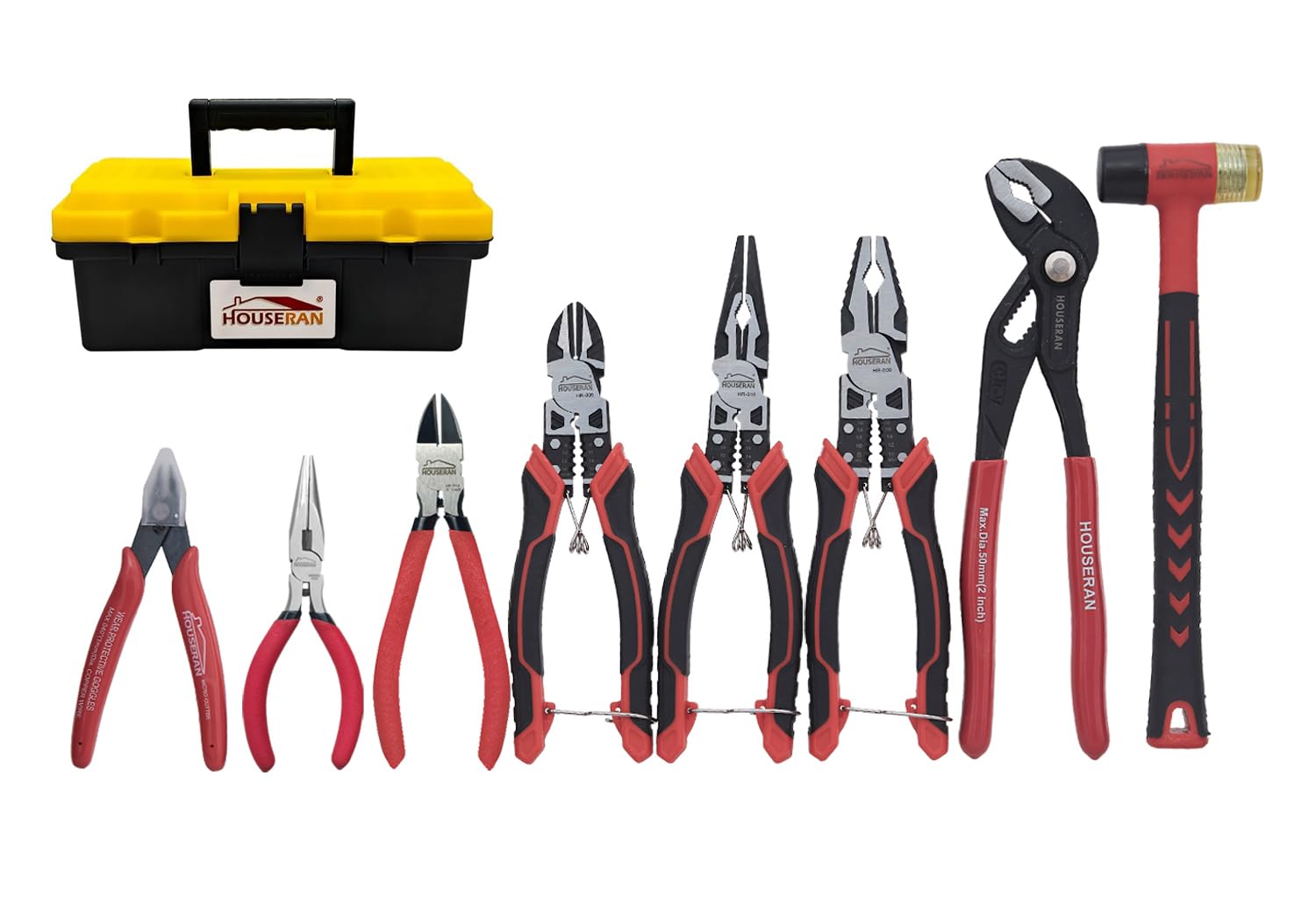 ニッパー ペンチ ラジオペンチ ウォーターポンププライヤー ゴムハンマー 工具 8 点セット ケース付き (工具 8 点セット)