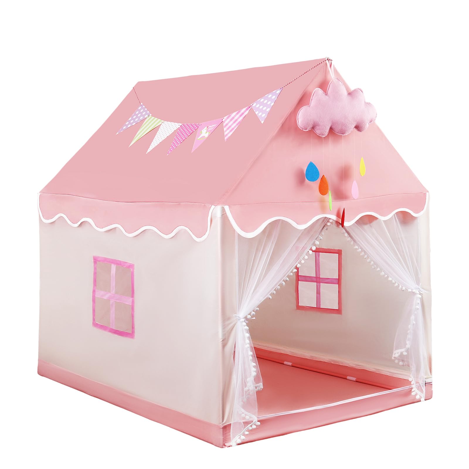 キッズテント 女の子 子供 室内 テント テントハウス 秘密基地 室内遊具 おもちゃ 折り畳み式 組み立て簡単 お誕生日?クリスマス?子供の日に最適 幅120×横幅100×高さ130cm 専用収納袋/日本語取扱説明書付き ピンク