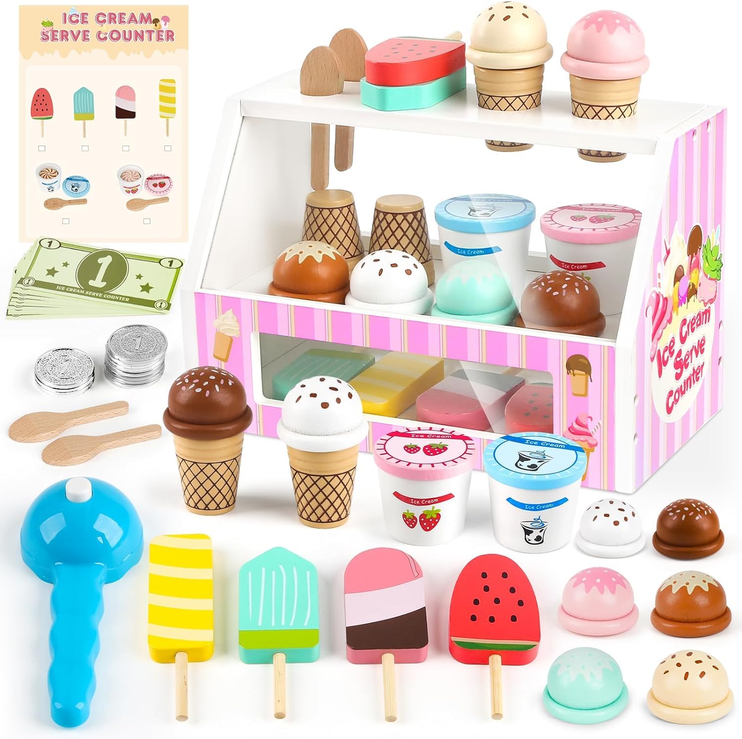 おままごとセット アイスクリーム おもちゃ モンテッソーリ 玩具 ままごとセット 知育玩具 木のおもちゃ 女の子 おもちゃ アイスクリーム屋さん 3 4 5 6 7 歳 女の子 プレゼント クリスマスプレゼント｜アンドプラス　店