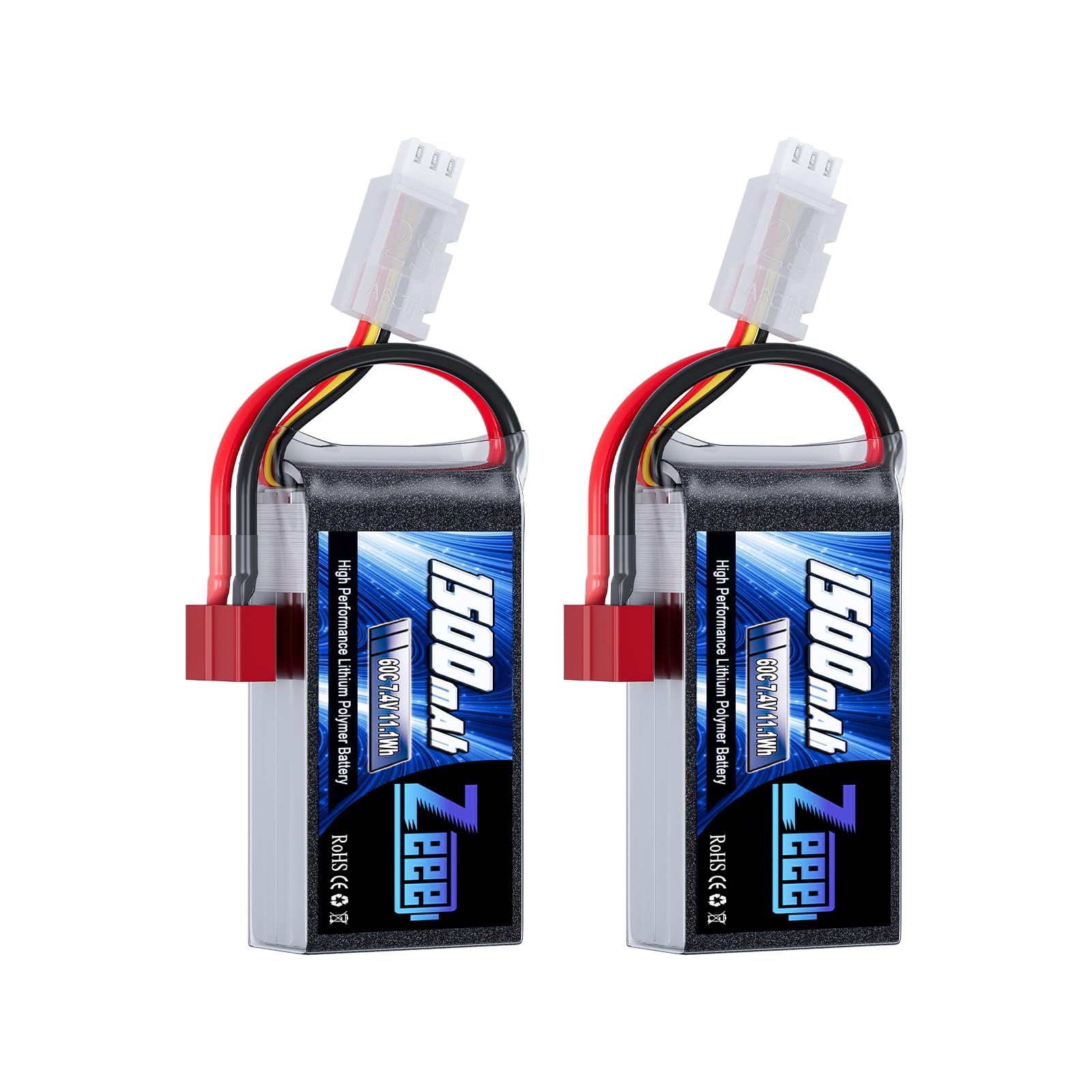 ゼエエ 7.4V 60C 1500mAh 2S リポバッテリー Tプラグ付き ラジコン製品バッテリー RCカー用 RCトラック用 RCヘリコプター用 FPV用 ドローン用など（2パック）