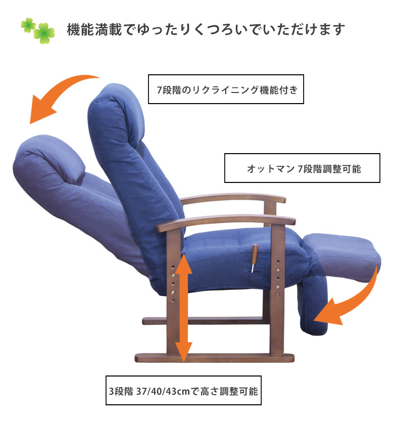 洗い浚い 要義10倍増し クオンティティ居敷胡床 老年期人間 オットマン一個体型 リクライニング ハイ後側 盛装 リクライニング座長 一人目あて 一人掛け 座椅子 フットレストお供 高さ応化 高さ4段位調整 転倒押しとどめる計図 臂付き 肘掛け アームレスト 茶 ネイビー
