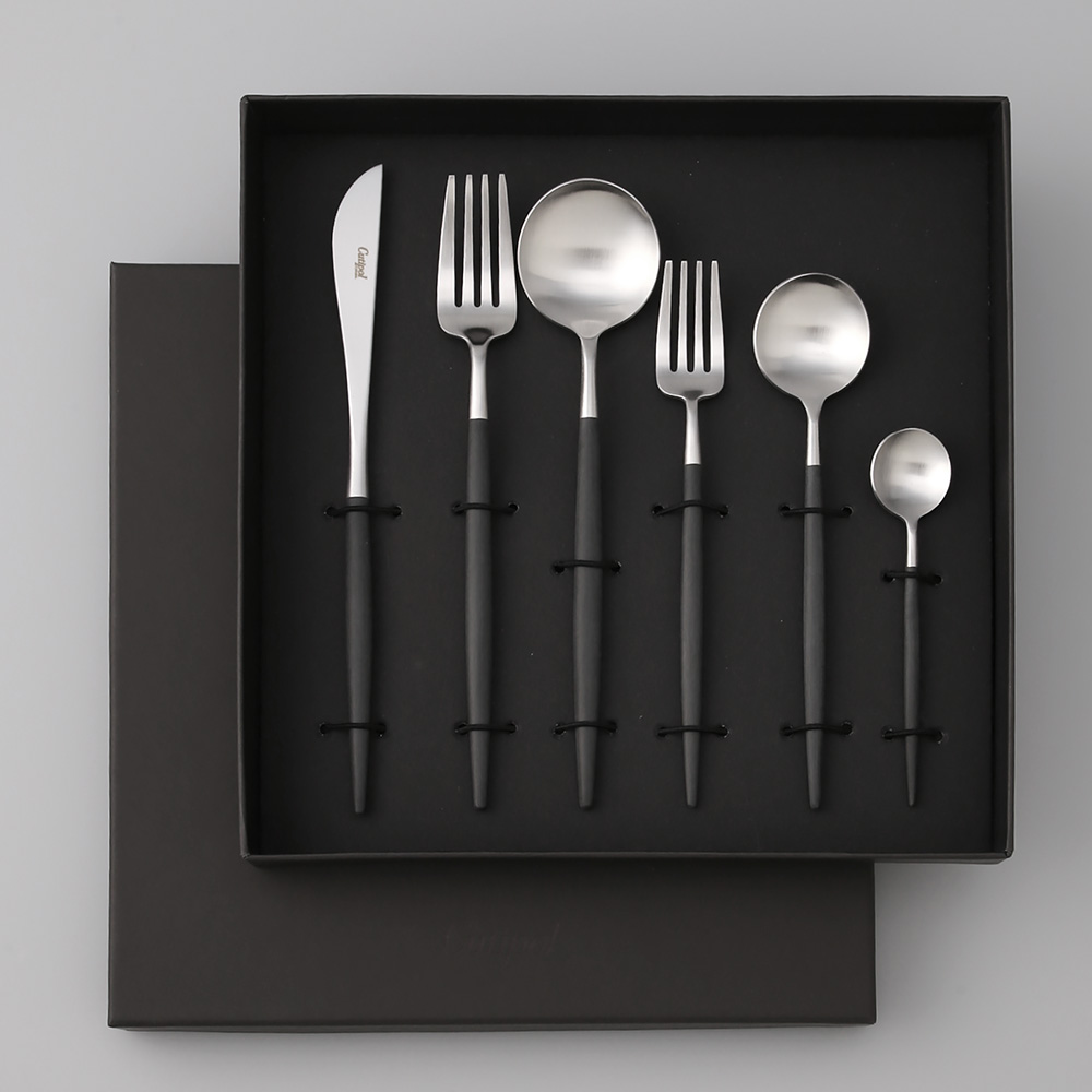 クチポール Cutipol GOA ブラック×シルバー パーソナルセット6pcs ギフトボックス入り カトラリー ポルトガル ディナー用 食事用 セット