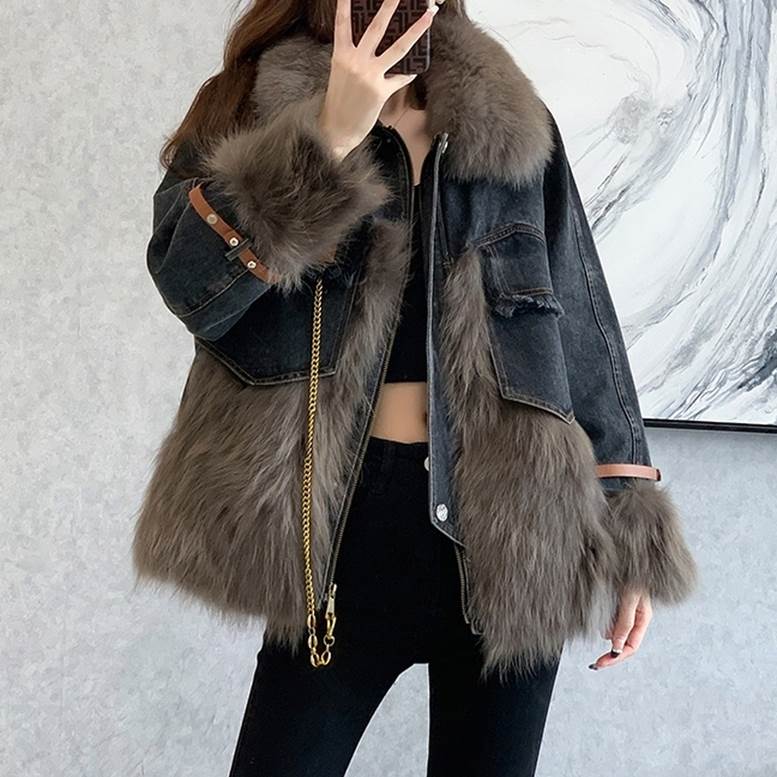 lK7ジージャンGジャン デニムジャケットファー付き ブラック/XL