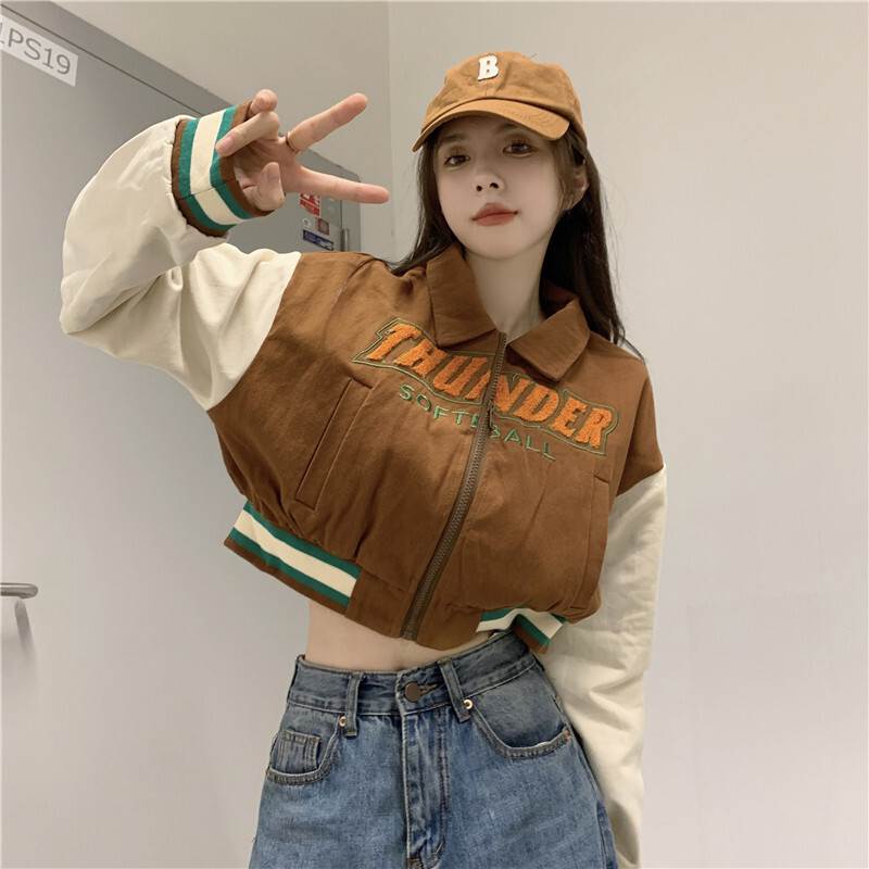 スタジャン バイカラー 韓国ファッション 可愛い ゆったり 2色 imgrc0122562838.jpg