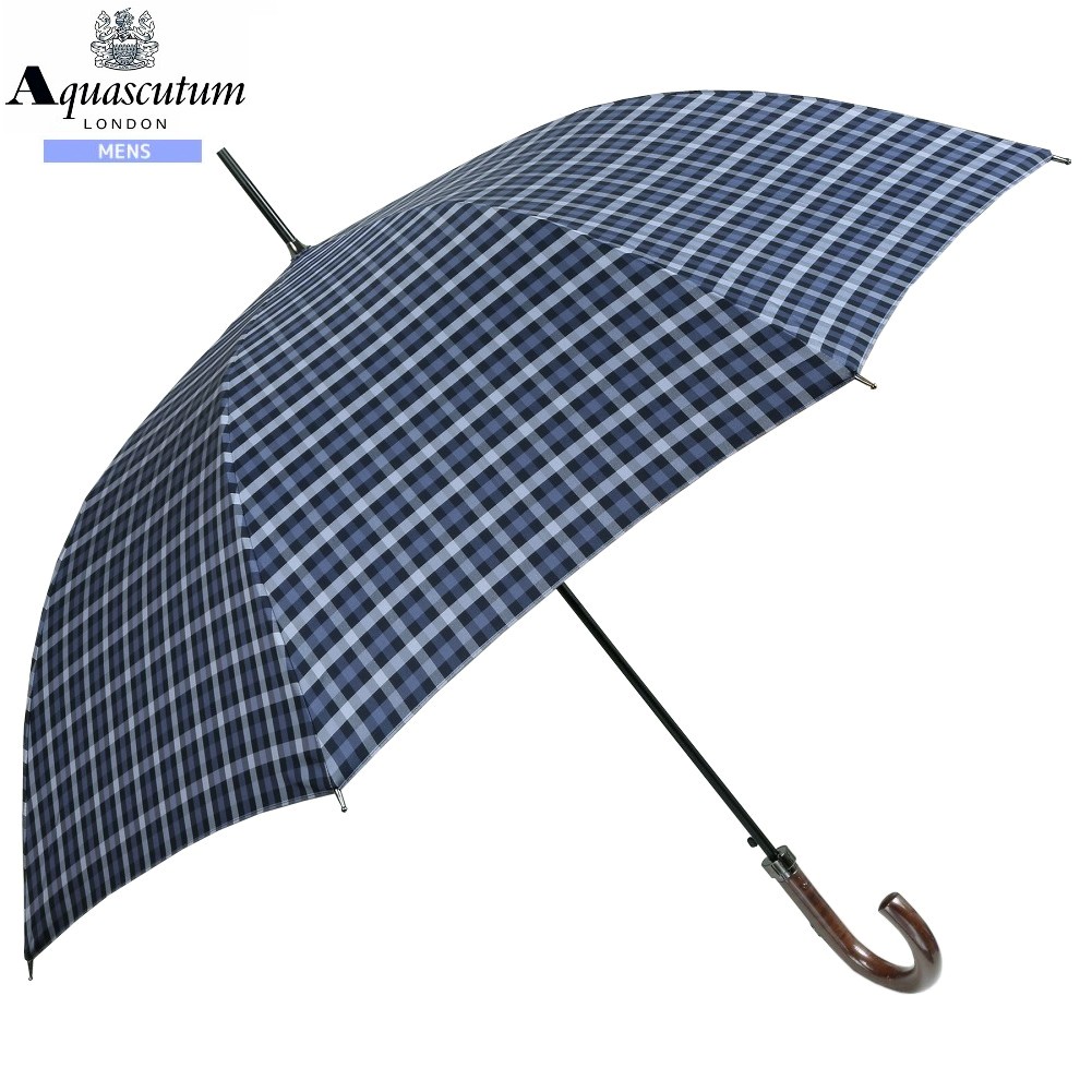 アクアスキュータム 長傘 Aquascutum メンズ ブランド ギフト プレゼント おしゃれ 日本製 カバー付き グラスファイバー骨 クラブチェック 紳士 雨傘 紺 24/6/3 130624|anew