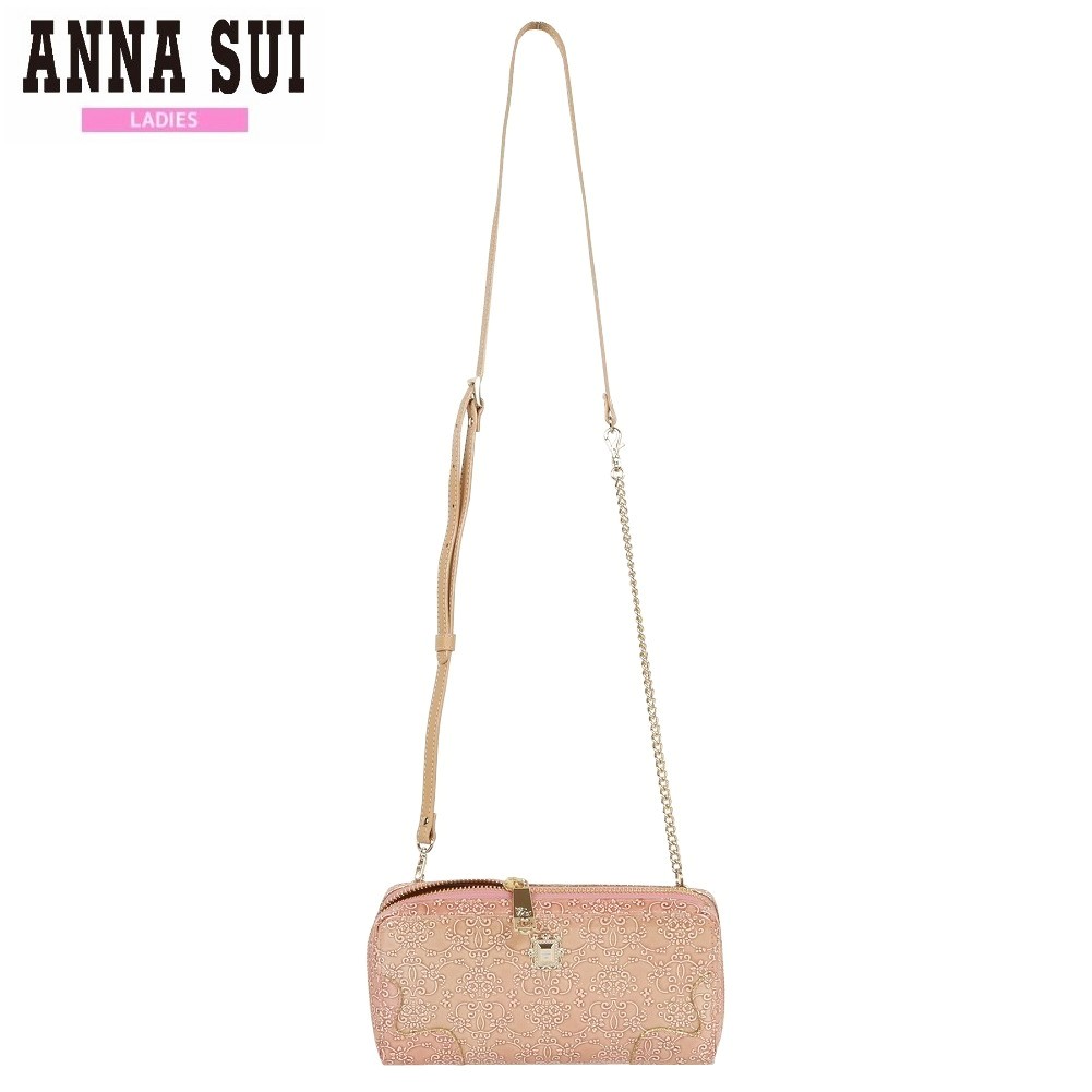 訳あり特価 アナスイ 長財布 ANNA SUI レディース ブランド 本革 ルーミー ショルダーベルト付き ラウンドファスナー ピンク 24/9/1 060924
