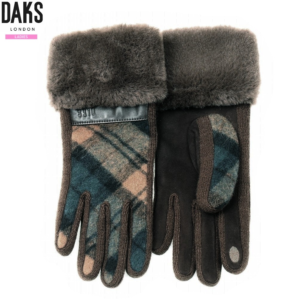 サンプル品 ダックス 手袋 DAKS レディース ブランド ファー装飾 タータンチェック ウール グローブ 茶 24/12/3 201224【ネコポスで送料無料】