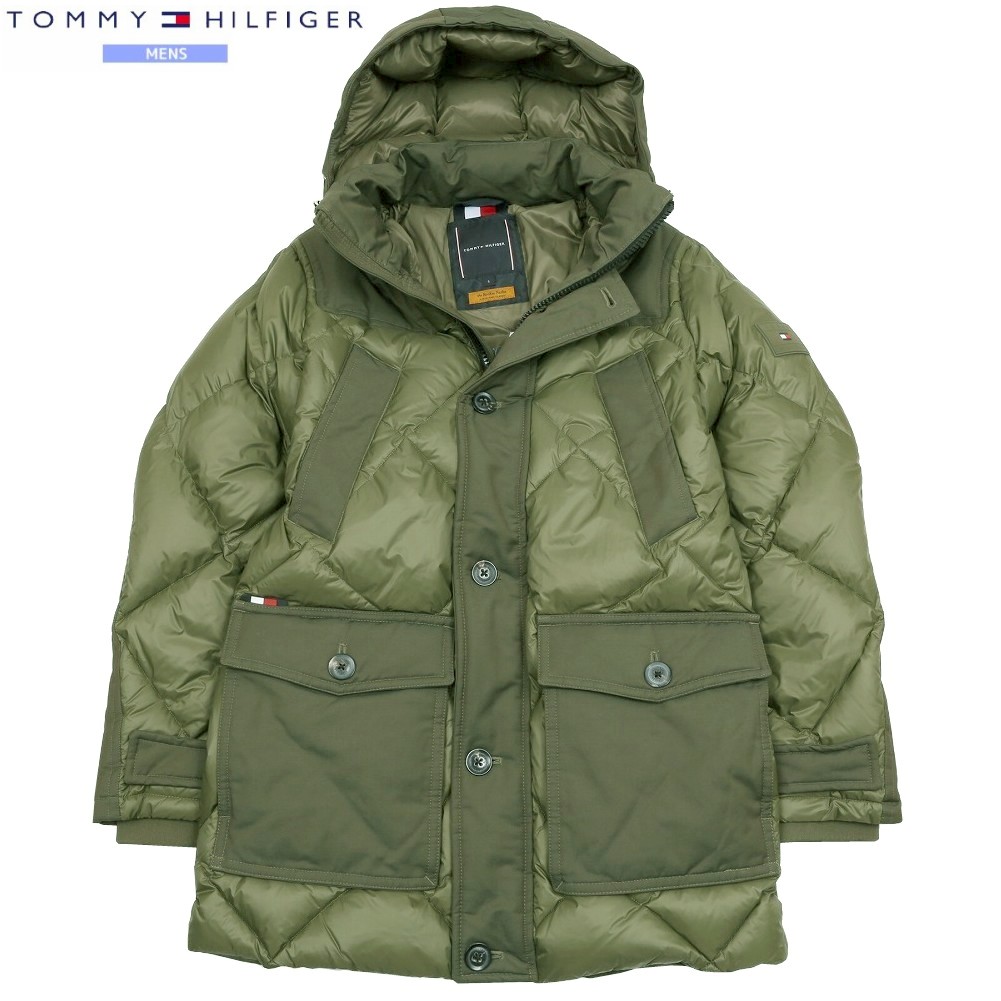 新古品 トミーヒルフィガー ジャケット TOMMY HILFIGER 53%OFF メンズ ブランド ミックスメディア ダウンパーカー カーキ 24/12/4 271224|anew