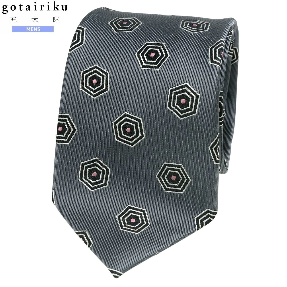 サンプル品 五大陸 ネクタイ gotairiku メンズ ブランド 日本製 ハンドメイド 小紋柄 シルク グレー 25/3/3 130325【ネコポスで送料無料】
