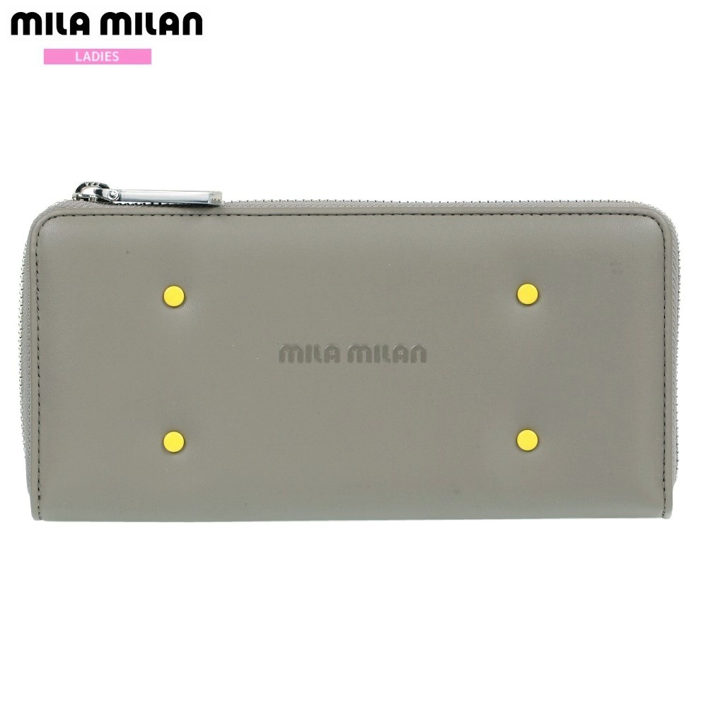 ミラミラン 長財布 mila milan 51%OFF レディース ブランド ギフト プレゼント 本革 カラースタッズ レザー ラウンドファスナー グレーベージュ 25/4/1 030425