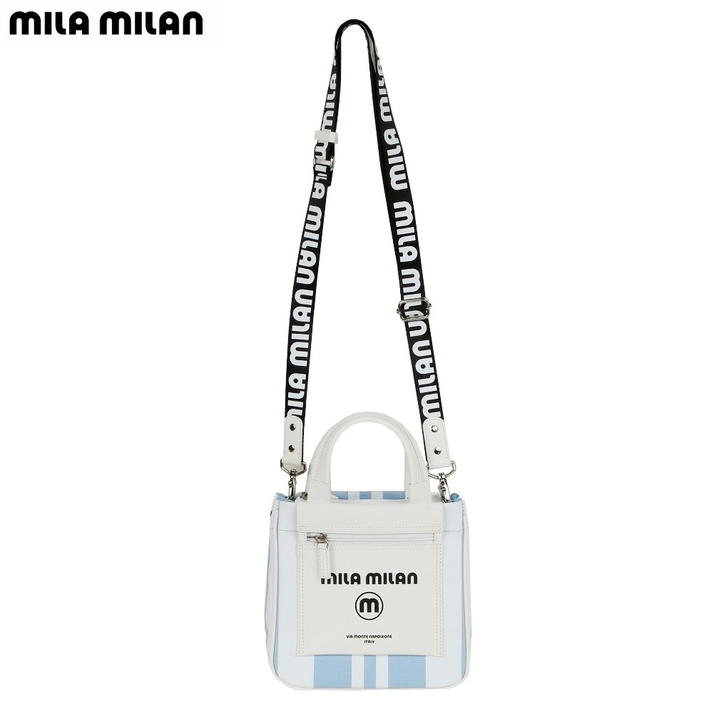ミラミラン ミニトートバッグ mila milan 48%OFF メンズ レディース ブランド ミーチョ 2WAY ストライプ 青 25/4/2 100425