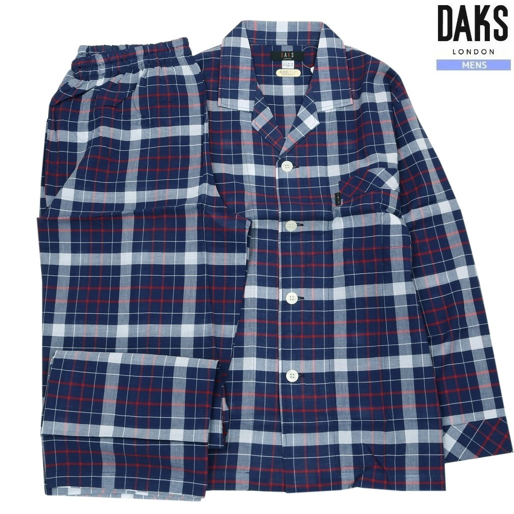 DAKS パジャマ ダックス メンズ ブランド ギフト プレゼント 日本製 春夏生地 チェック 前開き 紳士 長袖 長ズボン 紺 0205BE 8,470円