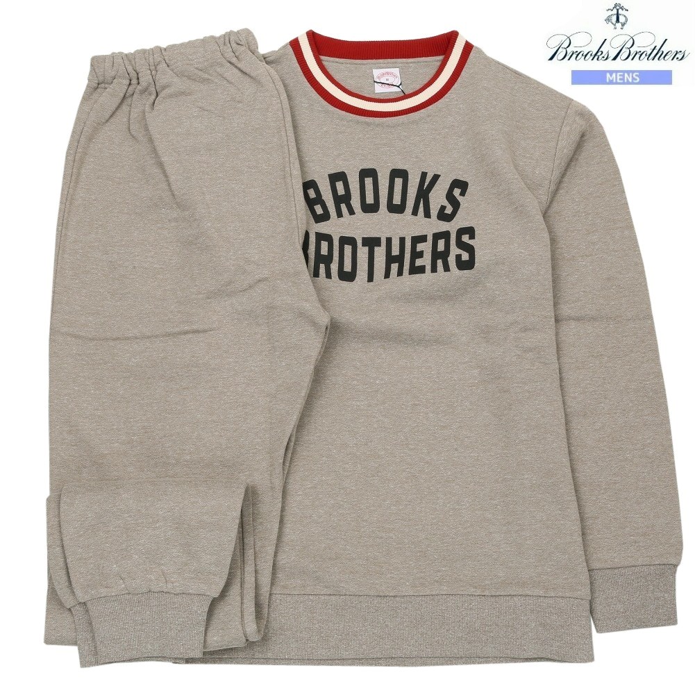 ブルックスブラザーズ パジャマ Brooks Brothers 28%OFF メンズ ブランド ギフト プレゼント 秋冬 裏起毛 ロゴ スウェット クルーネック 紳士 長袖 長ズボン ベージュ 0205BE