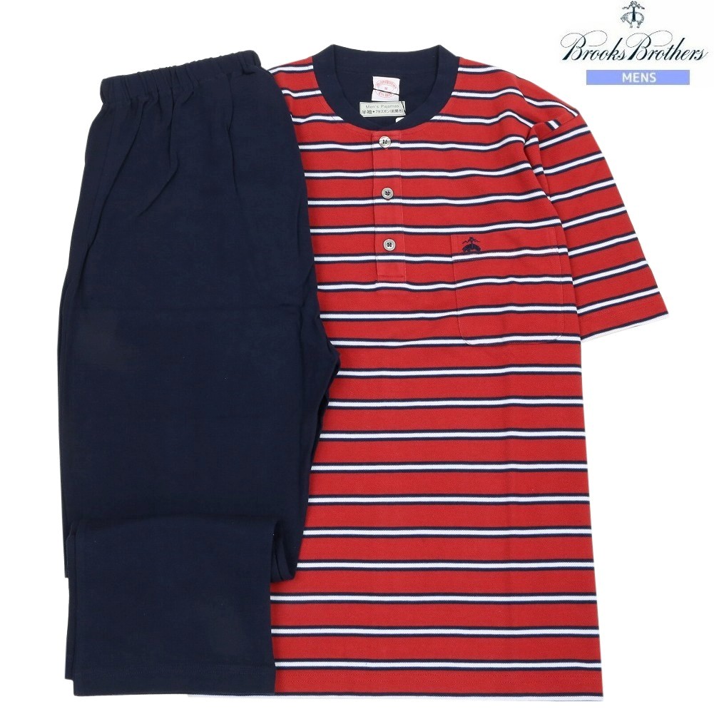 ブルックスブラザーズ パジャマ Brooks Brothers 22%OFF メンズ ブランド ギフト プレゼント 春夏 鹿の子 ボーダー ヘンリーネック 紳士 半袖 7分丈ズボン 赤 1807BE