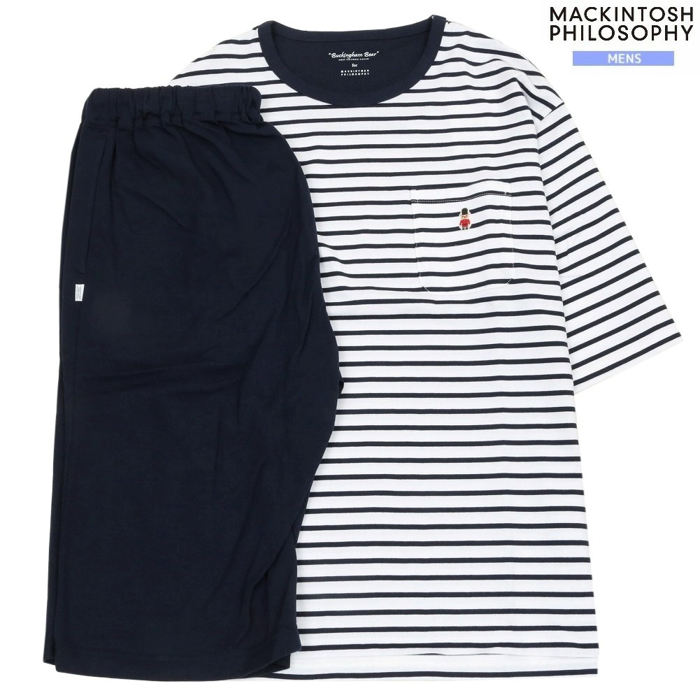 マッキントッシュ パジャマ MACKINTOSH PHILOSOPHY 25%OFF メンズ ブランド ギフト プレゼント 春夏 ボーダー バッキンガムベア クルーネック 紳士 五分袖 半ズボン 白 1807BE