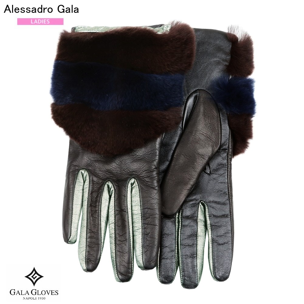アレッサンドロ ガラ 手袋 ALESSANDRO GALA レディース ブランド イタリア製 本革 タッチパネル対応 レッキスラビットファー ラムレザー グローブ 黒 2011BE【ネコポスで送料無料】