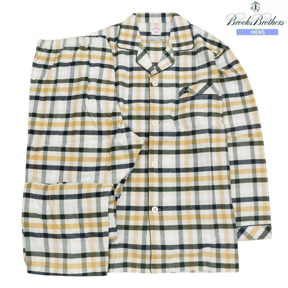 ブルックスブラザーズ パジャマ Brooks Brothers 38%OFF メンズ ブランド ギフト プレゼント 秋冬 ネル生地 チェック 前開き 紳士 長袖 長ズボン 黄色 1812BE