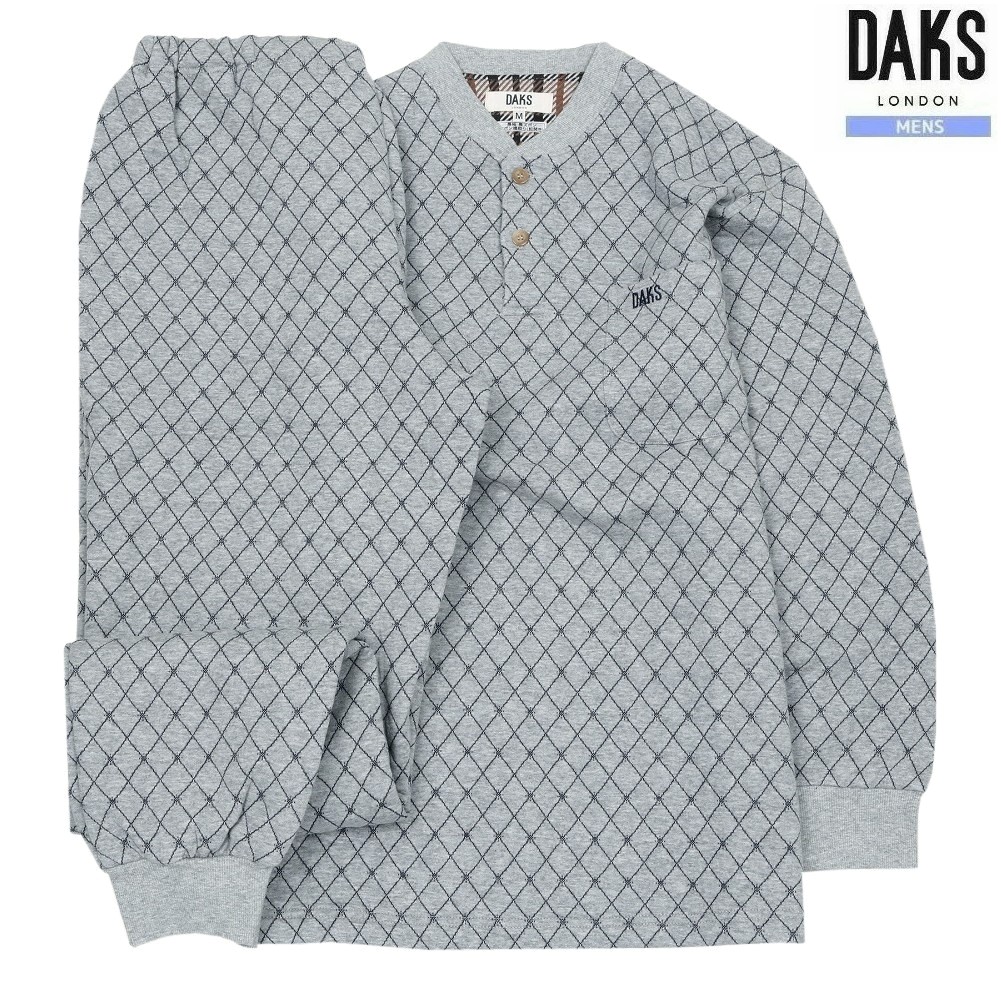 DAKS パジャマ ダックス 33%OFF メンズ ブランド ギフト プレゼント 真冬対応 日本製 中綿 ニットキルト ヘンリーネック 紳士 長袖 長ズボン グレー 2612BE｜ａｎｅｗ