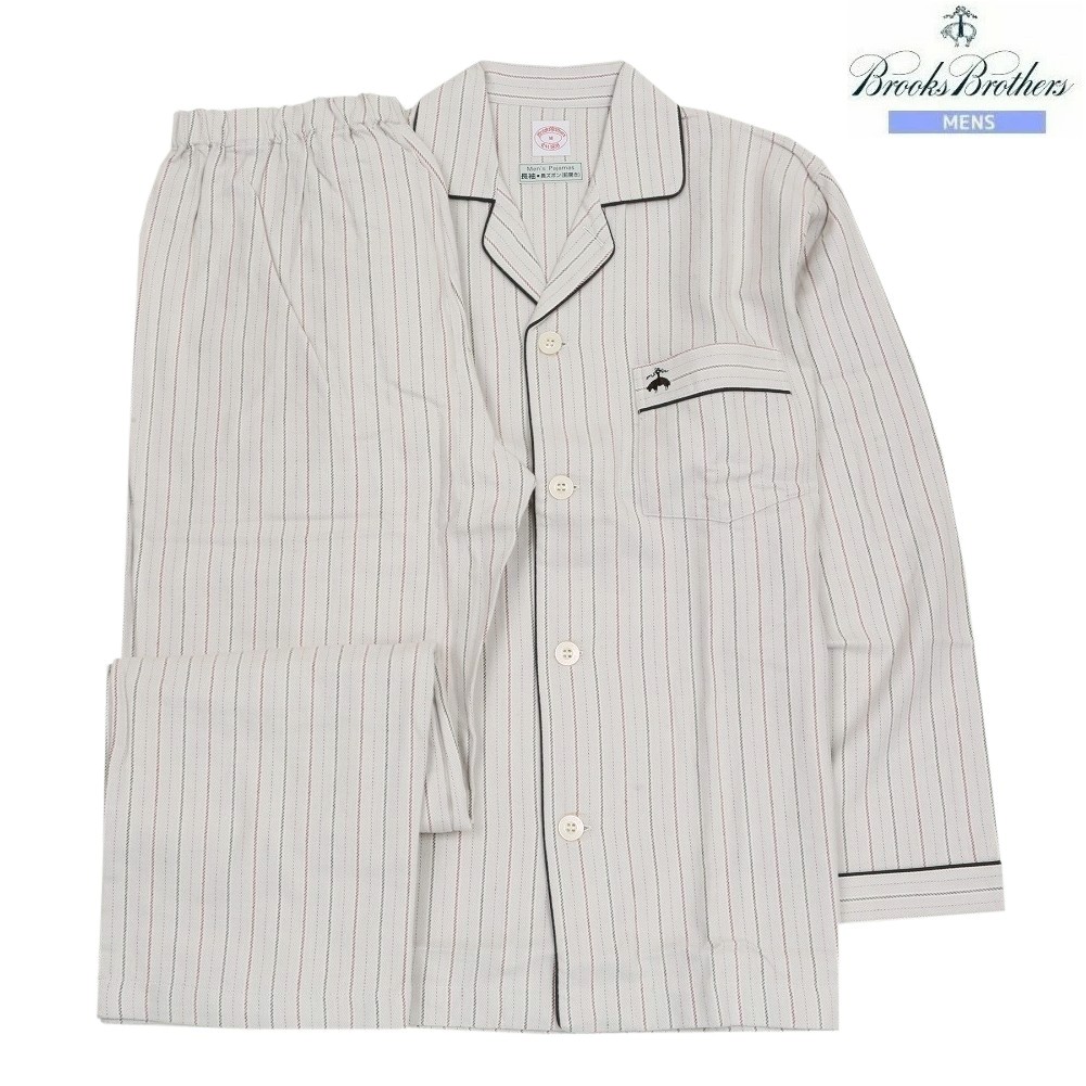 ブルックスブラザーズ パジャマ Brooks Brothers 38%OFF メンズ ブランド ギフト プレゼント 秋冬 ハイヒート ネル ストライプ 前開き 紳士 長袖 長ズボン ベージュ 0602BF