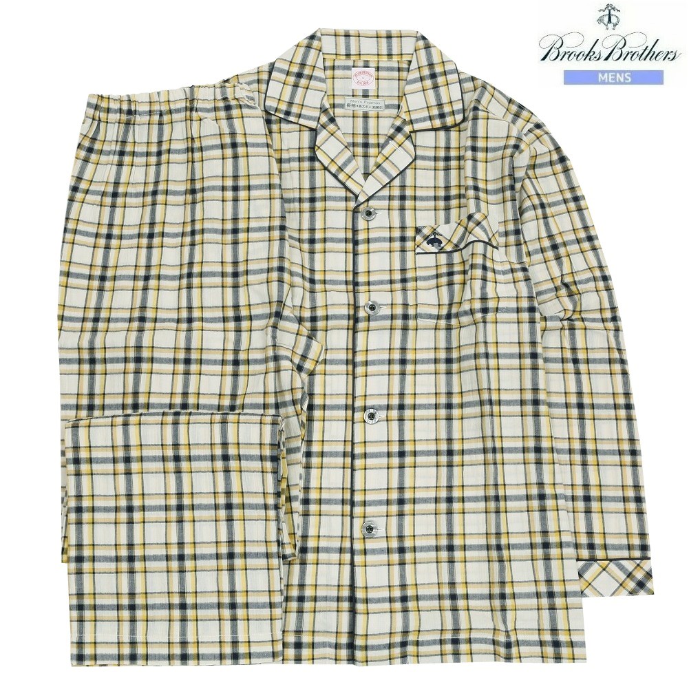 ブルックスブラザーズ パジャマ Brooks Brothers メンズ ブランド ギフト プレゼント 春夏生地 チェック 前開き 紳士 長袖 長ズボン 黄色 0602BF