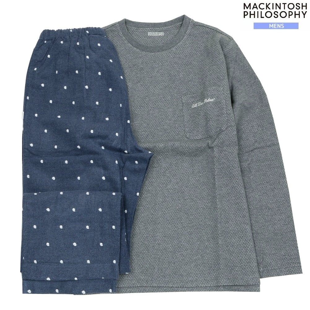 マッキントッシュ パジャマ MACKINTOSH PHILOSOPHY 35%OFF メンズ ブランド ギフト プレゼント ワンポイント / お化け柄 クルーネック 紳士 長袖 長ズボン 暗グレー×紺 0602BF