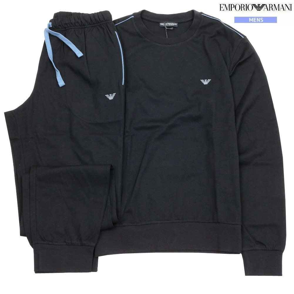 新古品 エンポリオアルマーニ 待ち合い室御召しもの EMPORIO ARMANI メンズ ブランド名 差し上げ物 差し上げ物 鷲ロゴタイプ刺しゅう 労働者の一団のど頚 成人男性 長袖 長ズボン 黒 0602BF
