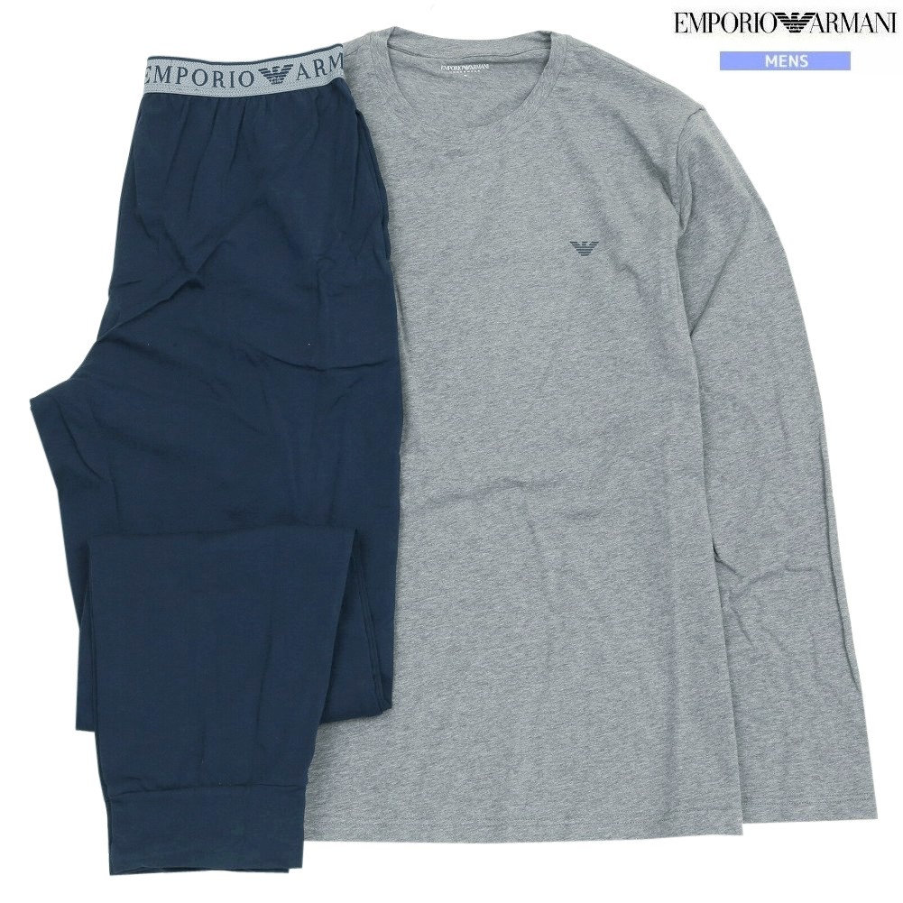 新古品 エンポリオアルマーニ 待ち合い室御召しもの EMPORIO ARMANI 26%OFF メンズ ブランド名 差し上げ物 差し上げ物 鷲ロゴタイプ 労働者の一団のど頚 成人男性 長袖 長ズボン 薄墨色 0602BF