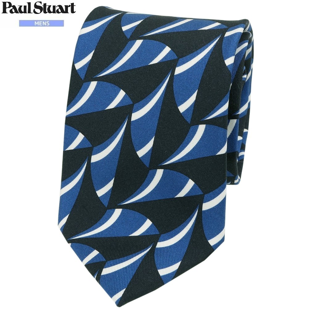 サンプル品 ポールスチュアート ネクタイ Paul Stuart 61%OFF メンズ ブランド 日本製 ハンドメイド イタリア製生地 ウェーブ柄 シルク 青 2002BF【ネコポスで送料無料】