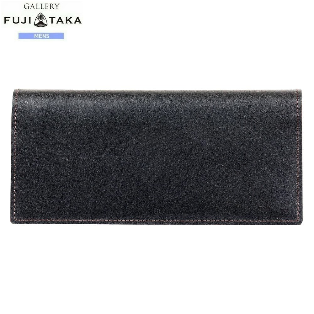 訳あり商品 フジタカ 長財布 FUJITAKA メンズ ブランド 日本製 本革 デュプイ ボックスカーフ かぶせ 黒 1604BF