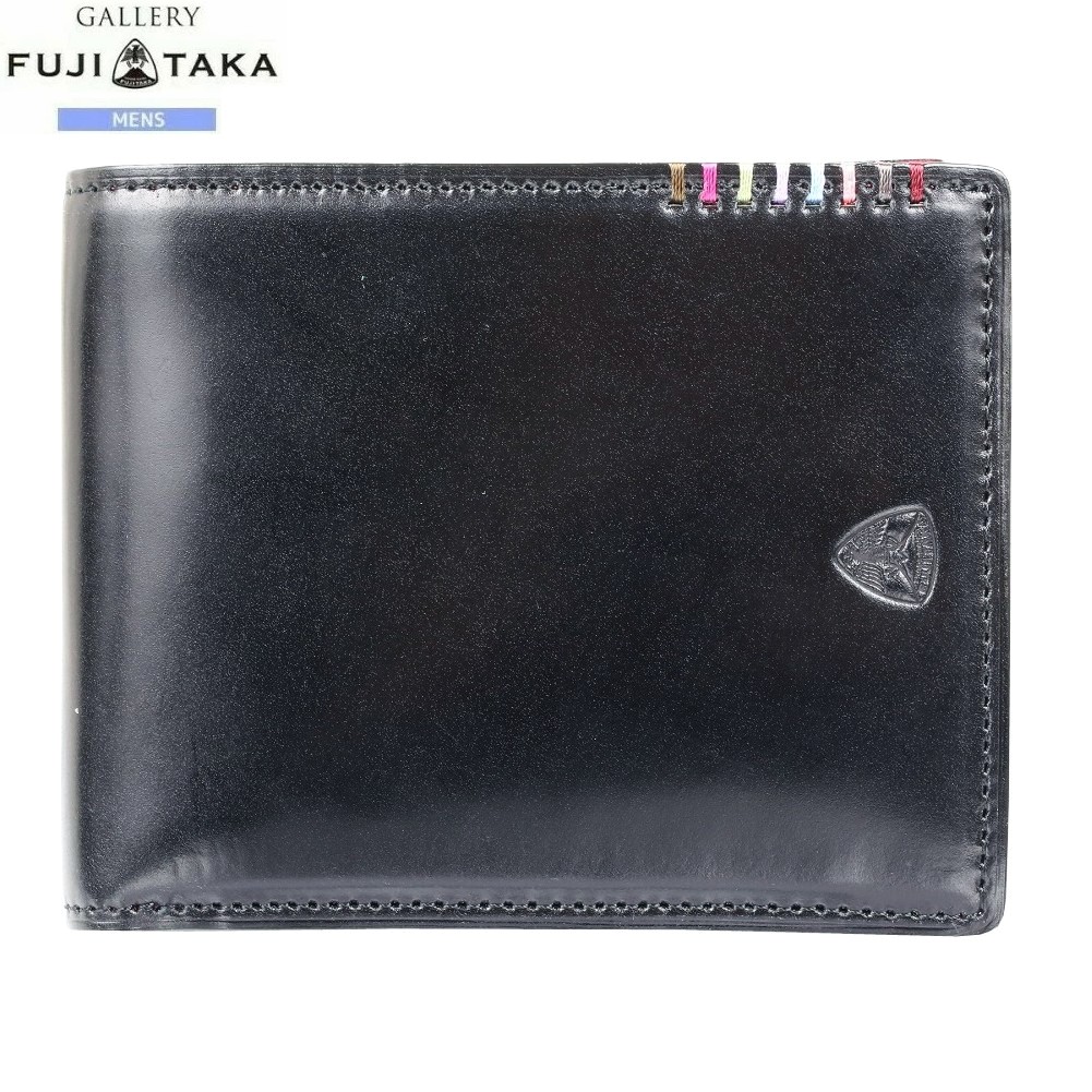 訳あり商品 フジタカ 二つ折り財布 FUJITAKA メンズ ブランド 日本製 本革 フォール オイルコードバン 黒 1604BF