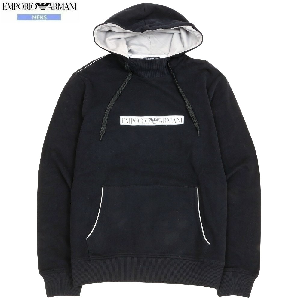 新古品 エンポリオアルマーニ フーディー EMPORIO ARMANI 28%OFF メンズ ブランド名 ブランド名ロゴタイプ 汗水 ティーシャツ パーカー 待ち合い室御召しもの 黒 2304BF